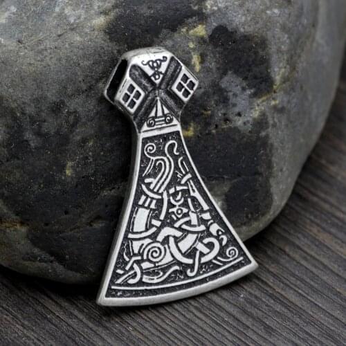 Youe shone Men Norse Vikings Solid Legendary Mammen Axe Pendant Mammen Large Axe Sekira Nordic Talisman Pendant Necklace