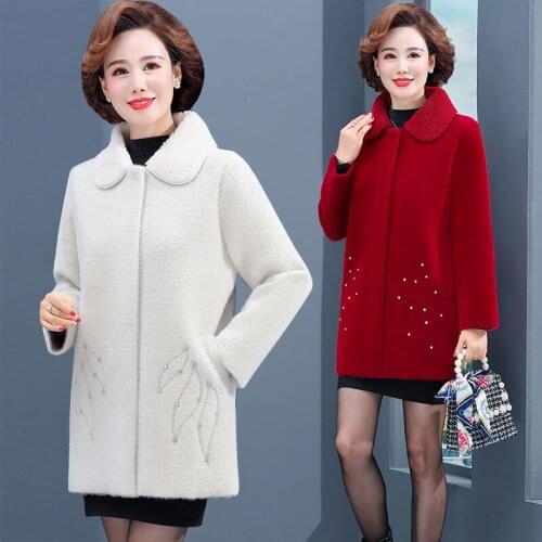 Mid-aged Women Autumn Winter Loose Faux Mink Fur Coat Female Elegant Turn-down Collar Knit OutCoat Ladies Sweater Coats Z161