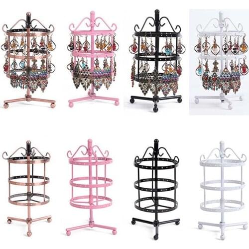 3 Tiers 72 Holes Rotary Round Earrings Display Rack Metal Rotating Jewelry Stand Holder Ear Stud/Necklace Organizer Jewelry Rack