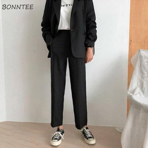 Casual Pants Women All-match Korean Popular Solid College BF Pockets Loose Casual Spring Ankle-Length Pant Oversized Black Daily