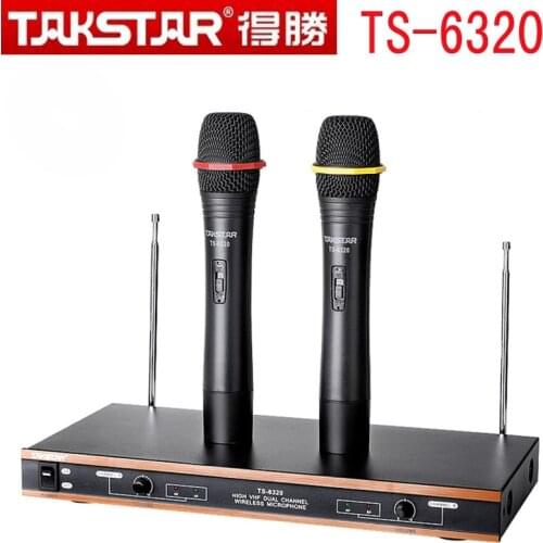 Takstar TS-6320 2-channel VHF wireless microphone system use for public speech,karaoke stage performance