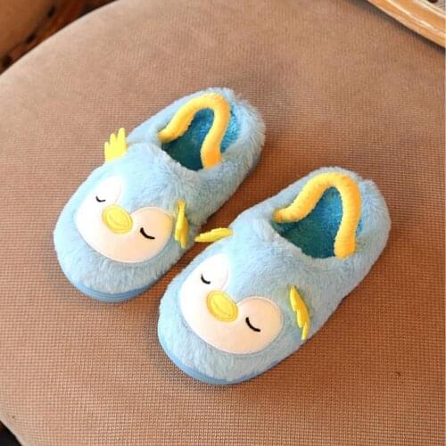 1 Pair Newborn Kids Unisex Slippers Kids Cartoon Bird Penguin Velvet Soft Non Slip Slippers Home Warm Shoes