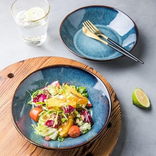 490ml 7.5 inch Sydney Blue Irregular Art Plate Home European Ceramic Rice Plate Plate Retro Style Shallow Bowl Deep Plate