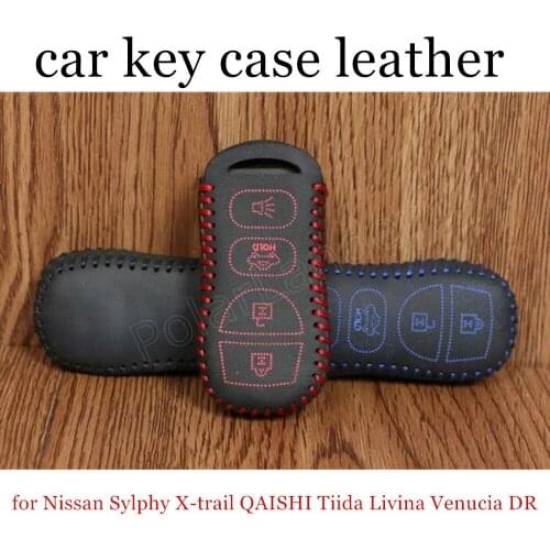 Only Red new arrival Car key case cover hand sewing real leather fit for Nissan Sylphy Xtrail QAISHI Tiida Livina Venucia DR