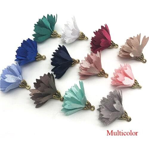 10pcs/bulk Vintage Cloth Flower Tassels Charms for Jewelry Making Tassels for Earrimgs Pompoms Flower Pendants Jewelry Making
