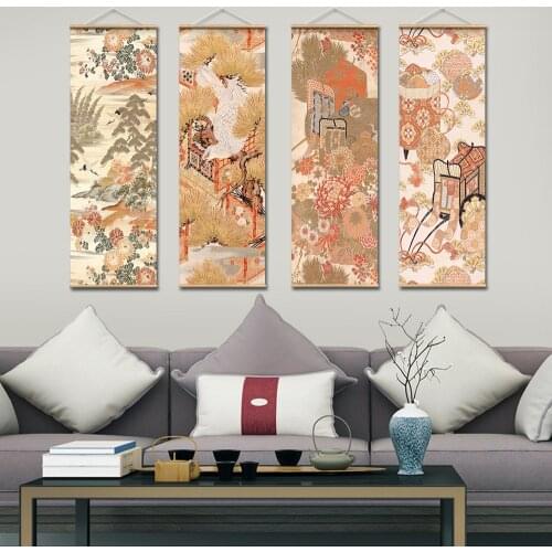 Japanese Ukiyoe Scroll Painting ABstract Art Mulicolor Dyeing Pattern Wall Picture Scroll Poster And Prints With Wooden Frame