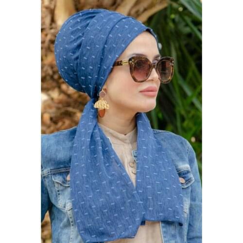 Women Hijab Bathing Cap, Blue Pompon Horsehair Viscose Fabric Horsehair Ready 2 Pieces Bone, Seasonal Use