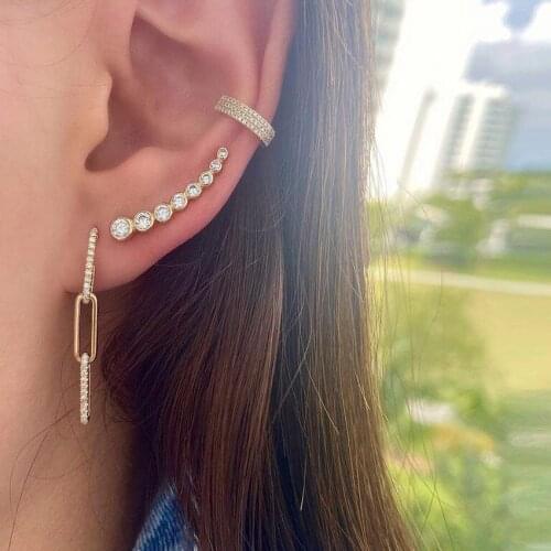 2021 New High Quality Iced Out Micro Pave CZ Cubic Zirconia Long Safety Pin Shape Dangling Women Fashion Open Link Chain Earring