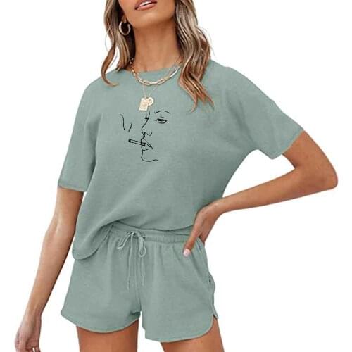 Women Home Suit Streetwear Printing Pajama Sets Sleepwear Two Piece Set Women Shorts Grunge Aesthetic Casual Outfit Ladies