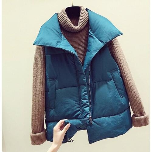 2019 Winter Fall Fashion Ladies Womens Green Beige Black Sleeveless Padded Warm Vest Coat , Thick Casual Vests Coats for Woman