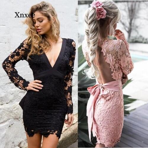 Women Party Vestido Long Sleeve Slim Sexy Bodycon Dress New Arrival Basic Beach Backless Mini Dress