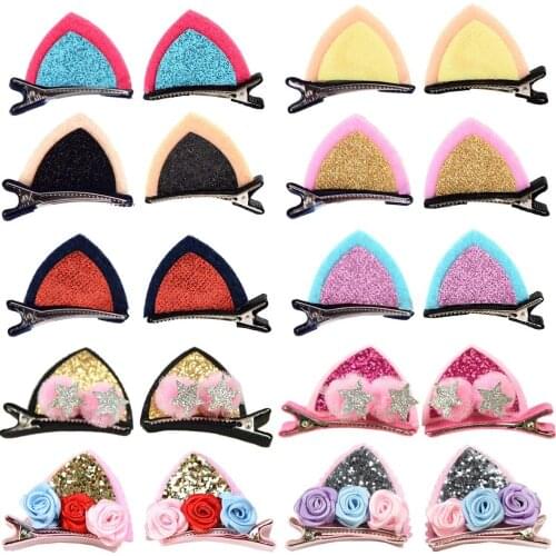 20 Pack Cute Glitter Sparkly Cat Ear Hair Clips Animal Hair Pins Barrettes for Infants Toddlers Baby Girls Daily Wearing Party