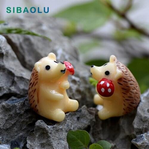 2pc Hedgehog Figurine Miniature Statue Decoration For Mini Fairy Garden Micro Landscape Cartoon Animal Resin Craft