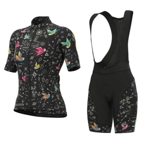 2021 Graphics Birds Tricota Mujer Traje Ciclismo Women Ropa Maillot Culote Ciclismo Short Sleeve Cycling Set