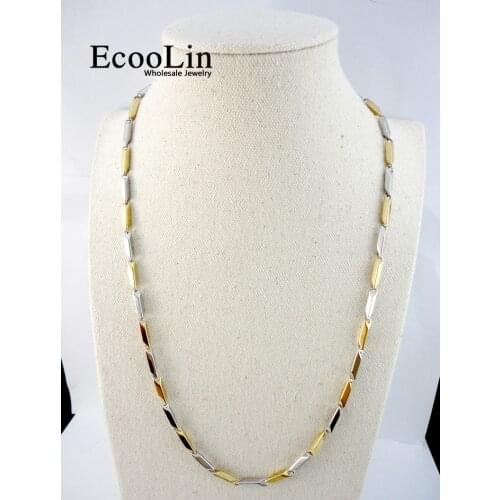 30Pcs/Lot 22.06 inch Bamboo Stainless Steel DoubleColor Chain 56Cm Never fade Necklaces For Women Men Fashion Jewelry LR552