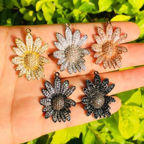 5pcs CZ Paved Flower Charm Pendant for Women Bracelet Necklace Making Gold Plated DIY Jewelry Findings Wholesale New Items