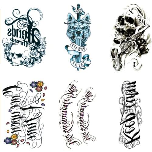 500pcs Variety Designs Terrorist Body Tattoo Violence Waterproof Temporary Tattoo Sticker Skeleton Letters Fake Tattoo Tatuajes