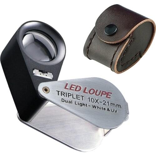 6 LED & 1 UV light, 21mm lens Foldable Mini 10x Magnification Power Jeweler Loupe Magnifier Jewelry Tools