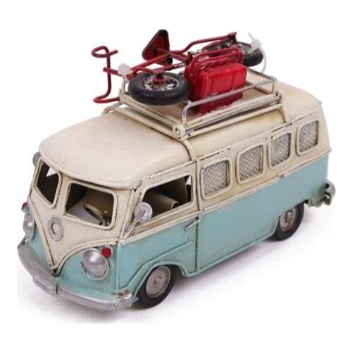Antique Decor Metal Vintage Minibus Nostalgic Creative Piggy Bank Frame Miniature Gift Handmade Hand Painted Art Quality