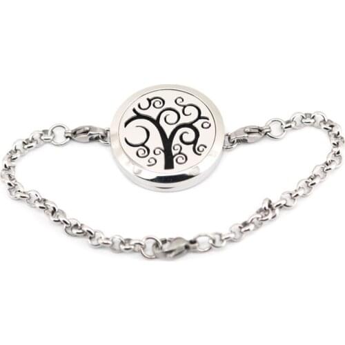 Tree of Life Aromatherapy Essential Oils Stainless Steel Perfume Diffuser Locket bracelet(length7-8")