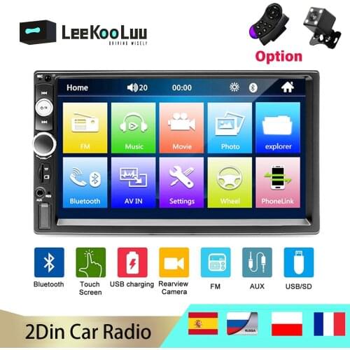 LeeKooLu 2 Din Car Radio Bluetooth 7" Touch Screen Stereo FM Audio Stereo Car MP5 Player SD USB AUX 2Din Multimedia Player