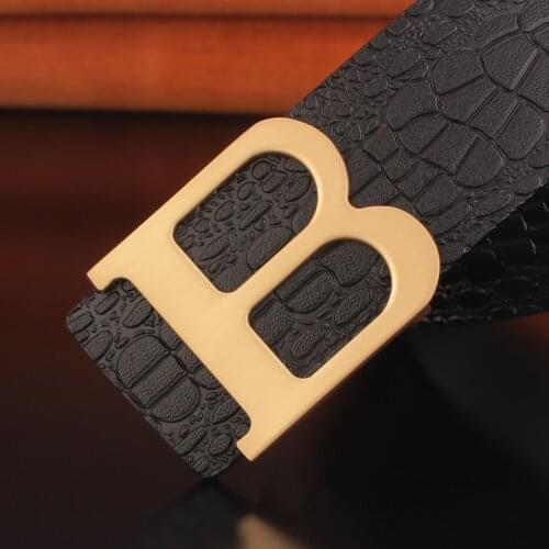 B Letter Belt Mens Sliding Buckle Personality High-Quality Belt Mens Cowhide Crocodile Pattern Belt Luxury Leather