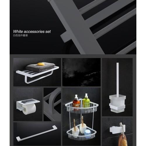White High quality Stainless steel 6PCS/Set Towel rack Shelf Basket hook bathroom ware Bathroom hardware accessories Set
