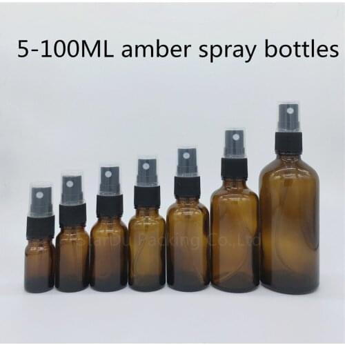 5ML 10ml 15ml 20ml 30ml 50ml 100ml amber glass bottle with Perfume sprayer, Essential Oil Spray Glass Bottle 500pcs