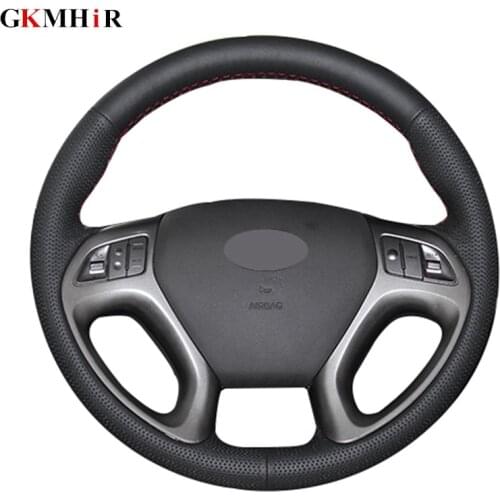 GKMHiR Soft Steering Cover Genuine Leather Black Car Steering Wheel Cover for Hyundai ix35 Tucson 2011-2015