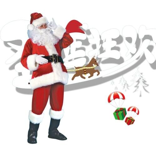 Adult Santa Claus Costume Suit Plush Father Fancy Clothes Xmas Cosplay Props Men Coat Pants Beard Belt Hat Christmas Set 2