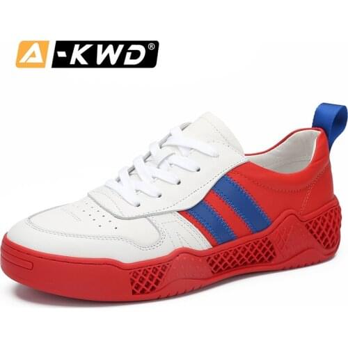 Fashion Shoes 2019 Autumn Breathable Comfortable Man Shoes Leather Genuine Casual Red White Bottom Sneakers Mens Leather Shoes