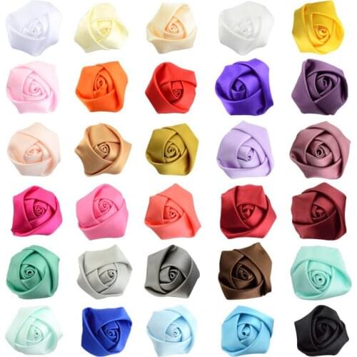 Cute 12pcs/lot Mini Satin Ribbon Rose Flower Handmade Rolled Rosettes for Bay Girls Hair Clip Headband DIY Hair Accessories