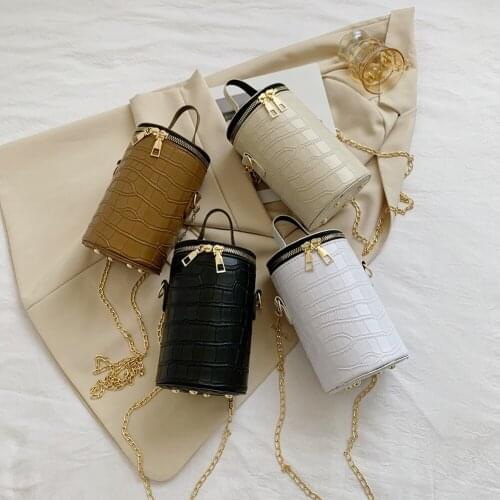 Fashion Ladies Stone Pattern Crossbody Bag PU Leather Cylinder Gold Chain Casual Shoulder Messenger Bags for Women Girls Handbag