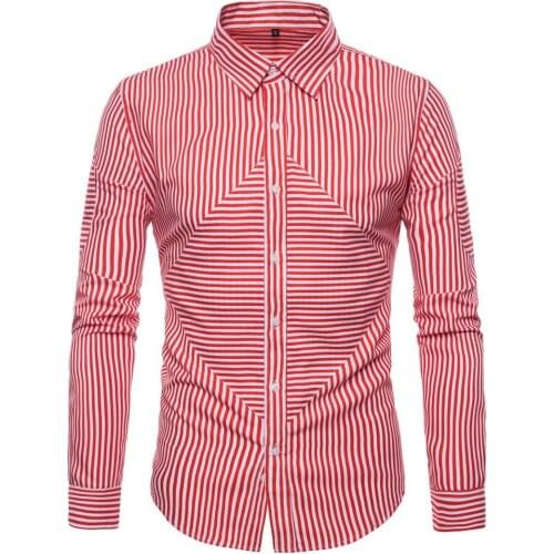 Mens Long-Sleeved Striped Fashion Top Business Casual Formal Shirt