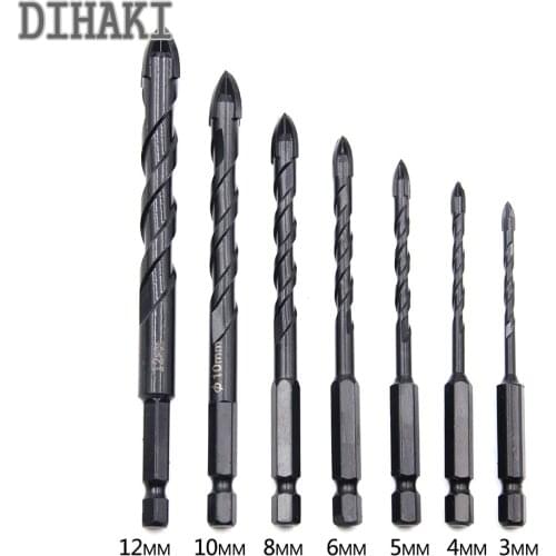 7Pcs/set Cross Hex Tile Bits Glass Ceramic Concrete Hole Opener Kit Hard Alloy Drill Size 3/4/5/6/8/10/12 MM