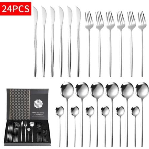 24pcs Gold Dinnerware Set Stainless Steel Tableware Set Knife Fork Spoon Luxury Cutlery Set Kitchen Flatware Dishwasher Safe
