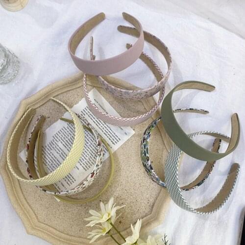 Retro Floral Lattice Hair Hoop Bands Korean Women Wide Side Hairband Fashion Solid Color Wash Headband Girls Hair Accessories