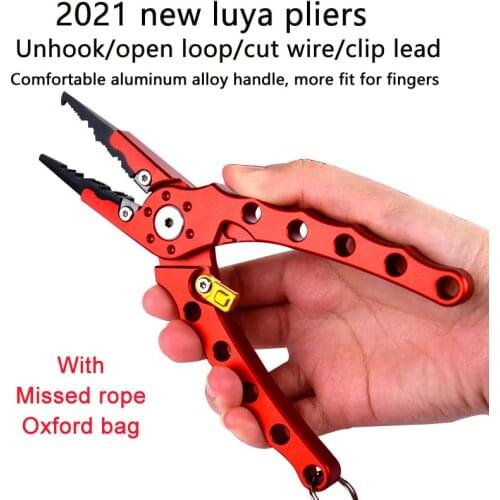 2021 New Aluminum Alloy Curved Nose Luya Pliers, Multi-function Automatic Rebound with Missing Rope, Fishing Tool Luya Pliers
