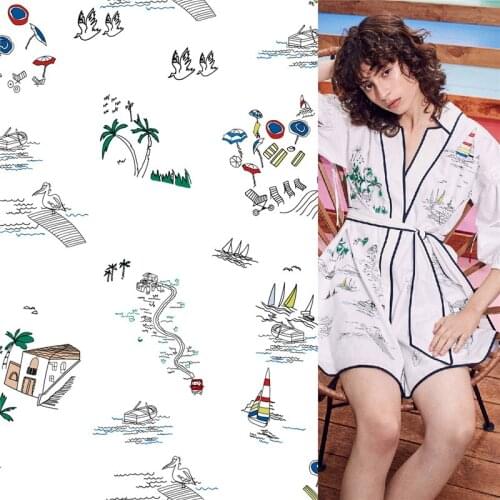 Polyester stretch fabric dress sailing boat pattern printed fabric thin dress fabric diy shirt patchwork 131