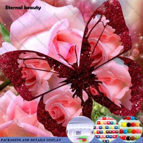 Full Drill Mosaic Cross Stitch Wall Art Decoration Diamond Embroidery Animals 5D Diy Diamond Painting Pink Butterfly Home Decor
