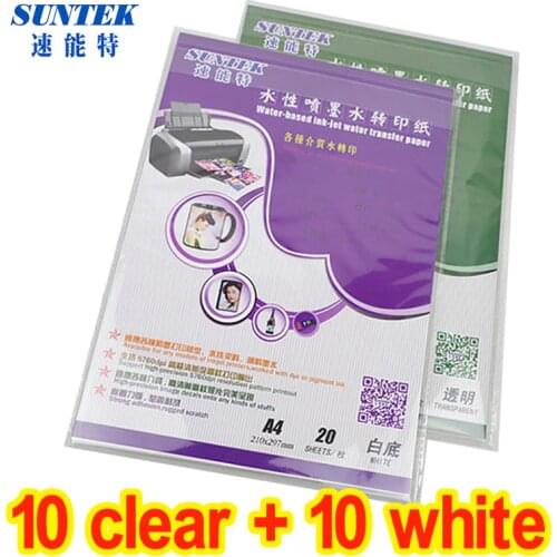 A4 Inkjet Clear White Water Slide Transfer Decal Paper ( 10sheets clear + 10sheets white) Nail Stickers