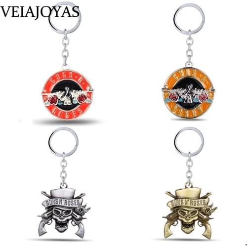 Music Band GnR Guns N' Roses Keychain Metal Skull Gun Punk Key Rings Gift Chaveiro for Women Car Key Chains Jewelry Accessories