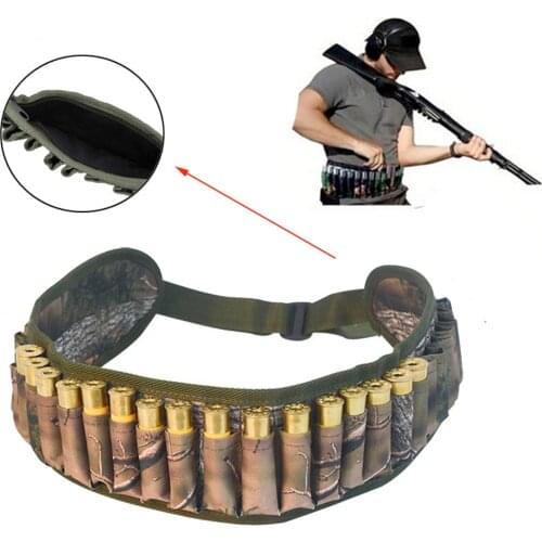 Tactical Shell Bandolier Belt 12/20 Gauge Ammo Holder 28 Rounds Gun Bullet Belt Pouch Cartridge Waist Belt Bag for Hunting