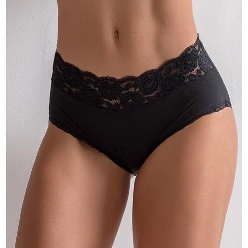 Women Menstrual Panties Period Breathable Fast Absorbent Womens High Waist Leal Proof Warm Briefs Black Color Size S-4XL