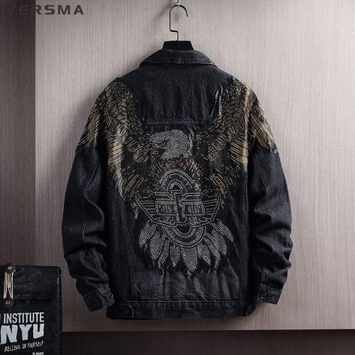 VERSMA Korean Ulzzang Chic Embroidery Ripped Denim Jacket Men Autumn Streetwear Rock Punk BF Denim Jeans Men Jacket Dropshipping
