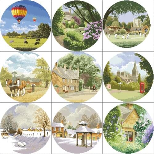High Quality Counted Cross Stitches Kit Landscape Series scenery Garden cricket village lane winter sheep wisteria cottage