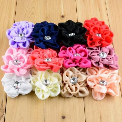 Yundfly 3PCS DIY Soft Lchthyosis Shape Fabric Headband Flower Artificial Wedding Decorative Flowers With Bling Buttons