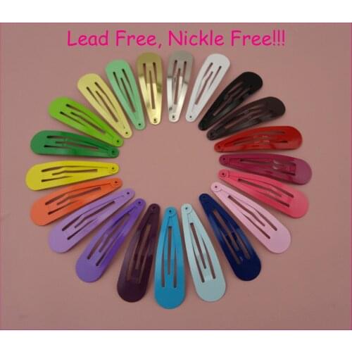 500PCS 5.0cm 2.0" Assorted colors Tear Drop Shape Round Head Plain Metal Snap Hair Clips no hole at nickle free lead free