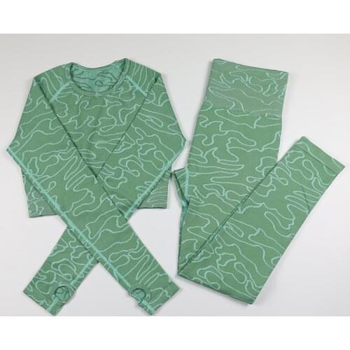 Jacquard Camo Yoga Sets Women Gym Clothes Fitness Sportswear Seamless Leggings+Crop Top Sport Suits Long Sleeve Tracksuit