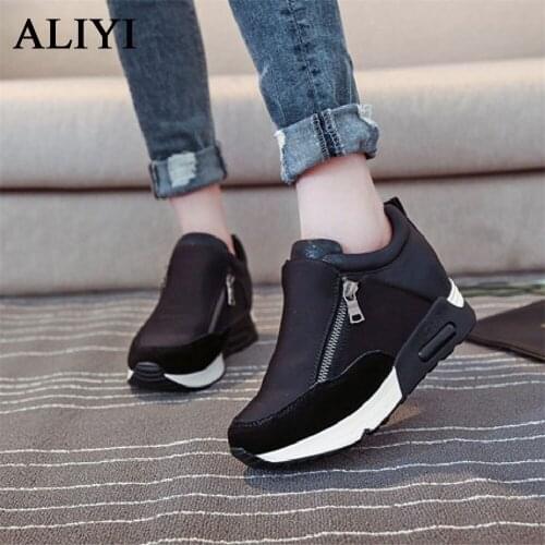 Womens Wedge Sneakers 2021 Fashion Large Zipper Ladies Casual Shoes Pointed Toe Increase Female Sport Shoes Flats